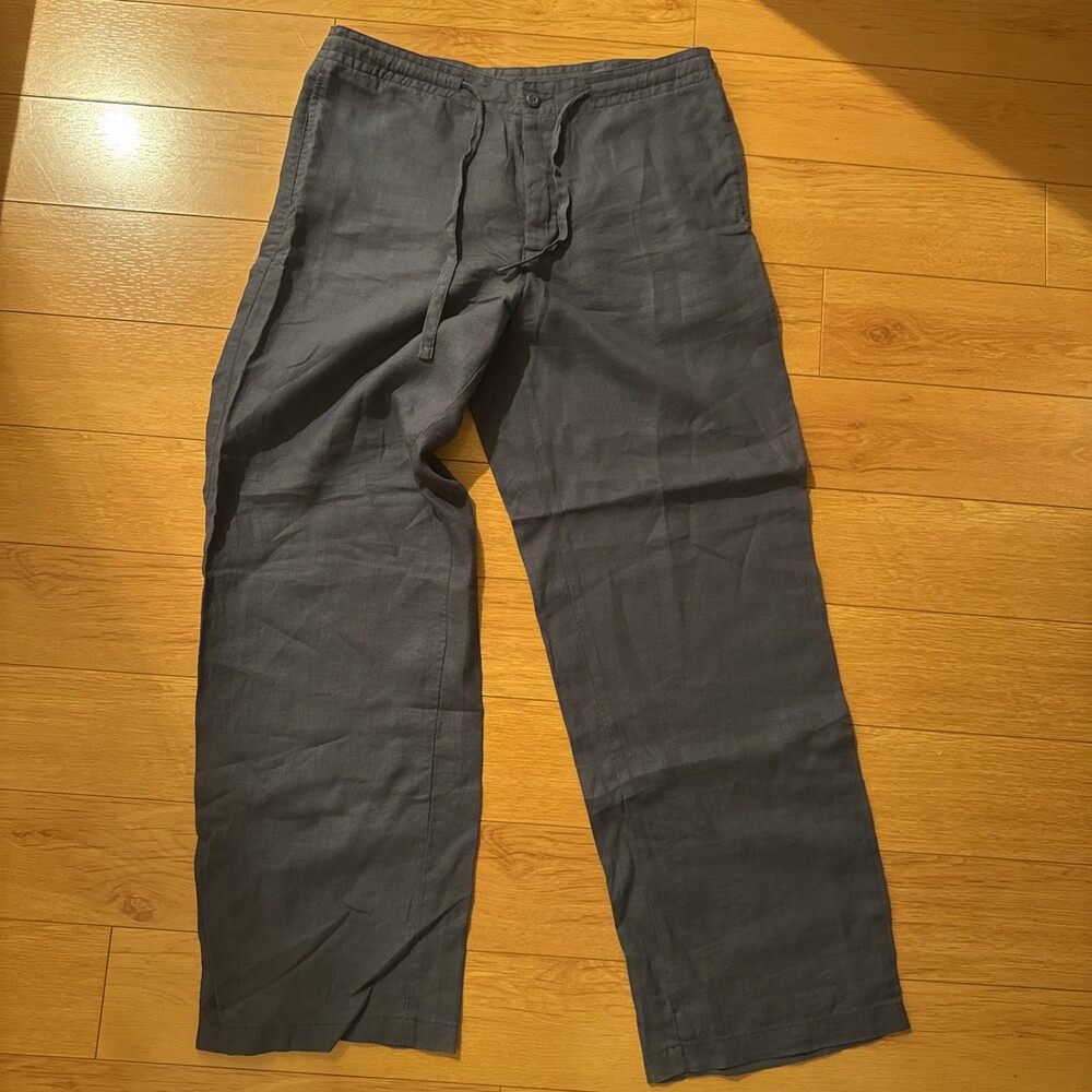 Express 💯 Linen Pants Men’s M (34x32) Blue Drawstring Button Fly Y2K Resort
